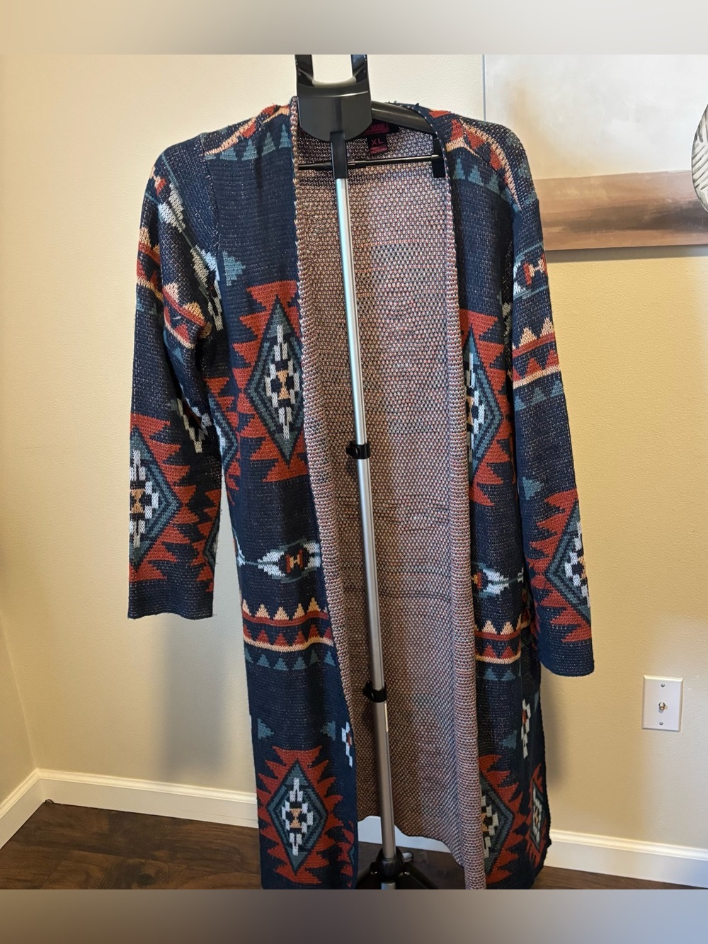 Rock & Roll Denim Aztec Print Knit Long Duster Cardigan - Size XL